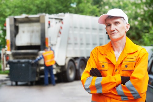 Waste collection truck in South London neighborhood